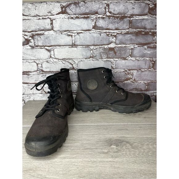 Palladium Black Canvas Fabric Turn Down Lace Up Combat Boots Men Sz 12M US/46EU main image 7